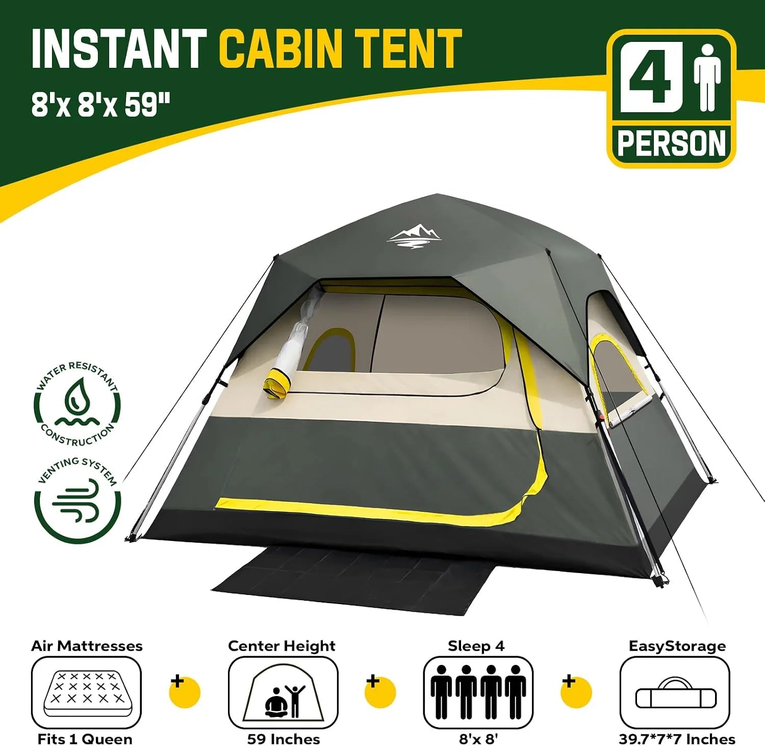 4 Person Instant Tents for Camping Setup in 50s, Cabin Tent with Rainfly, Waterproof Windproof Camping Tent bifanuoyard - Image 7