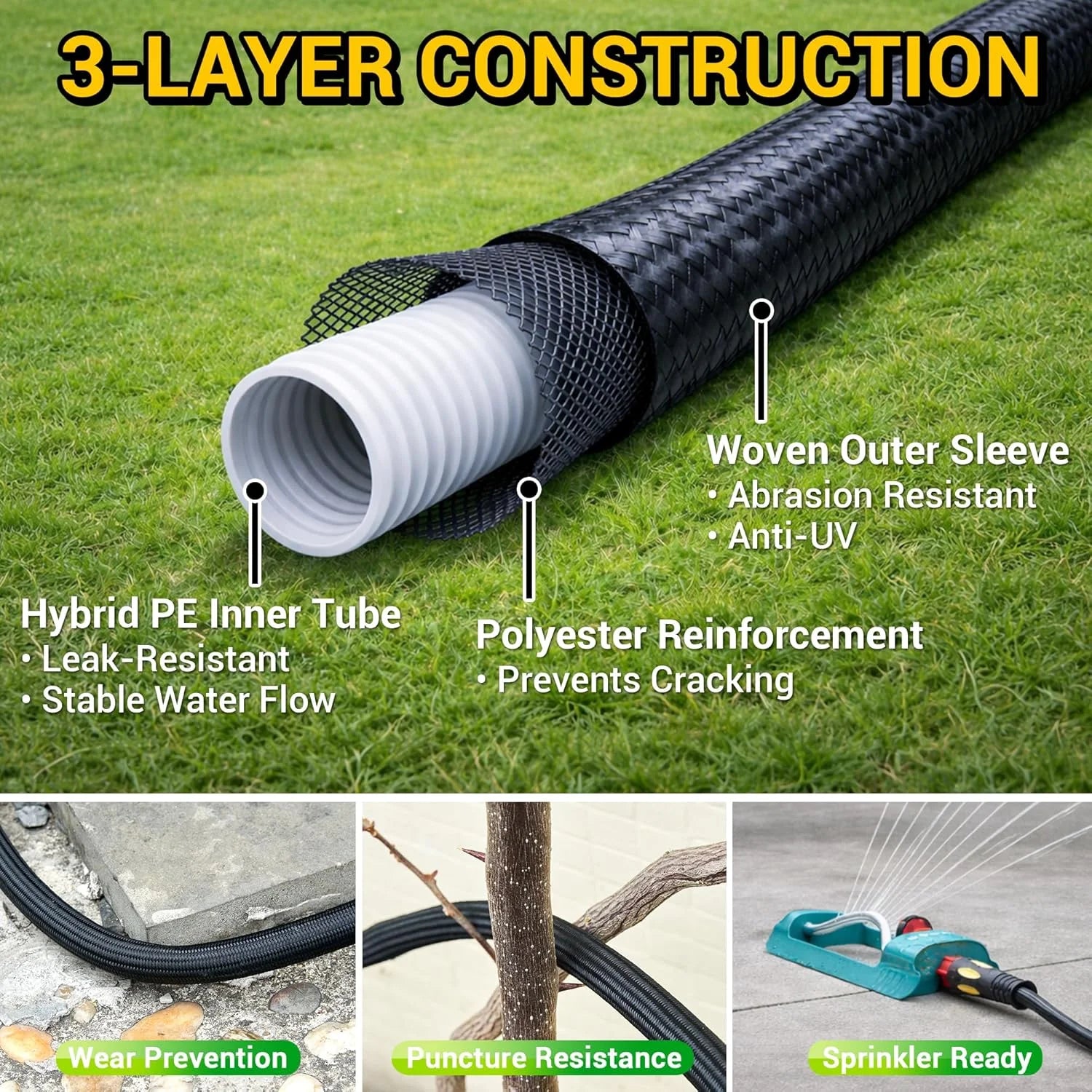 New Arrivals Garden Hose 100 ft, Heavy Duty 100ft Non-Expandable Long Water Hose, 1/2 id x 100 Feet - Image 5