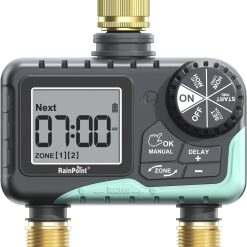New Arrivals 2 Zone Sprinkler Timer with Brass Inlet and Outlet, Water Timer for Garden Hose with Rain Delay/Manual