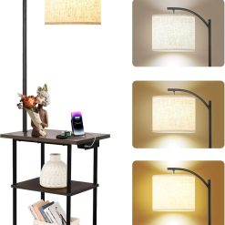 PESRAE Floor Lamp with Table, 3-Color Temperature, 9W LED, Modern Shelves Side Table for Bedroom bifanuoyard