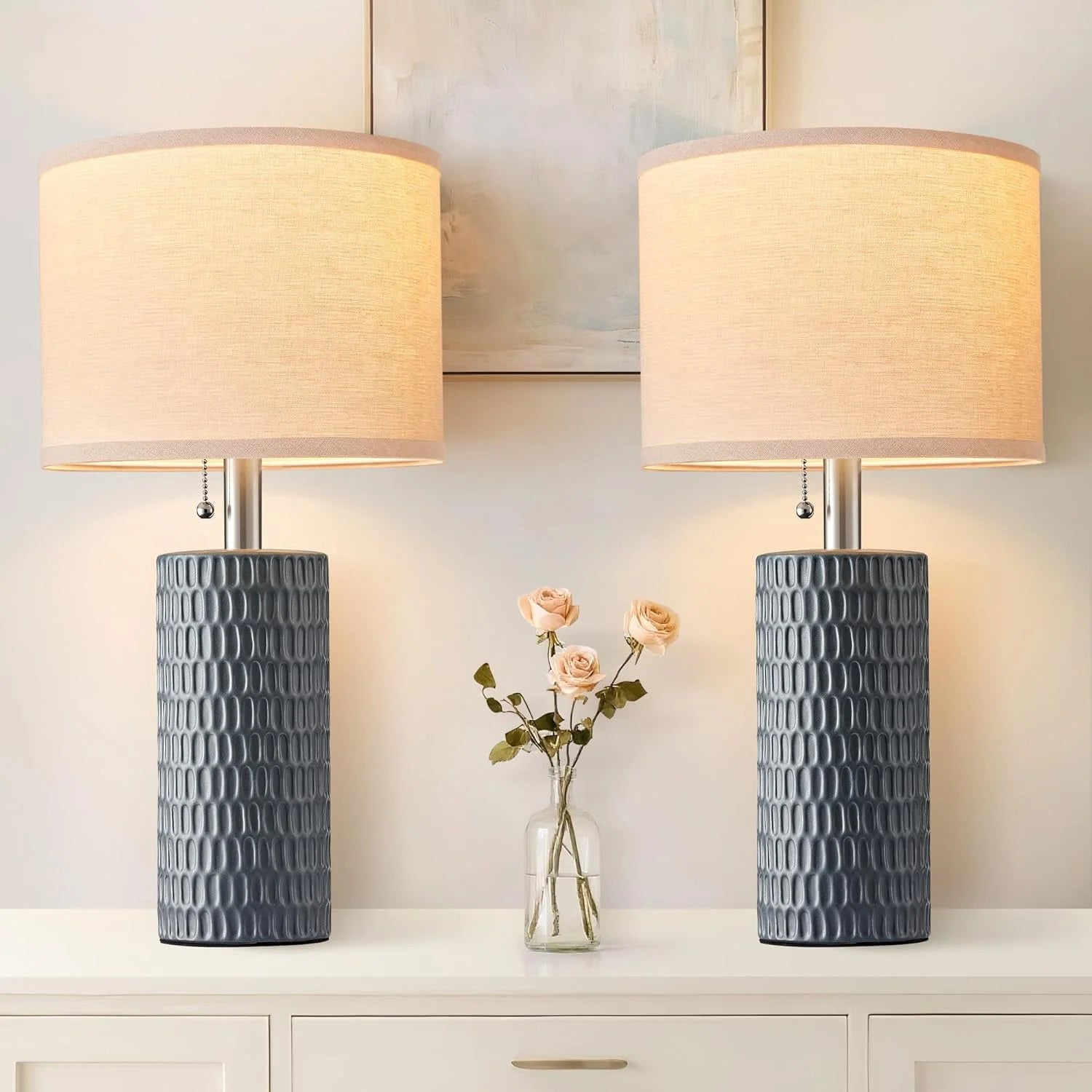 Reaketon 20.5 Modern Ceramic Table Lamps for Bedroom Set of 2, Farmhouse Table Lamp for Living Room Office Dorm bifanuoyard - Image 2