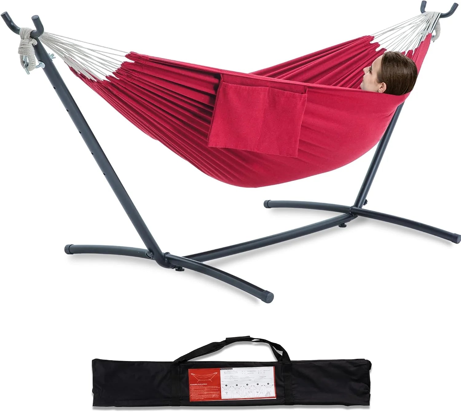 New Arrivals Double Hammock with Stand for Outside, Heavy-Duty, Portable (Coffee) - Image 9