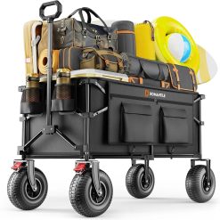 New Arrivals Beach Wagon with 9×3.5IN Big Inflatable Rubber Wheels for Sand, 240L Collapsible Wagon Cart