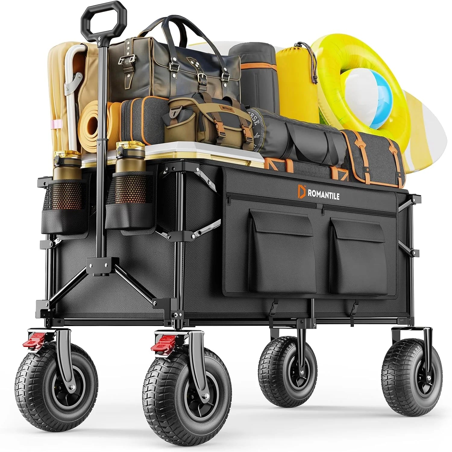 New Arrivals Beach Wagon with 9×3.5IN Big Inflatable Rubber Wheels for Sand, 240L Collapsible Wagon Cart