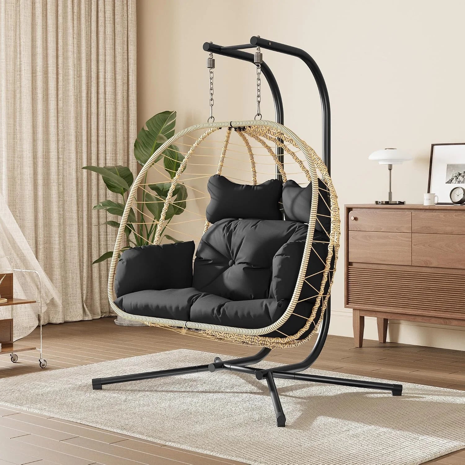 Bifanuo Double Hanging Egg Chair with Stand - Image 4