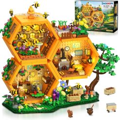Bee Treehouse Building Set with Lights for Adults, Farm House Kit, Collectible Cabin Home Decor Gift for Boys