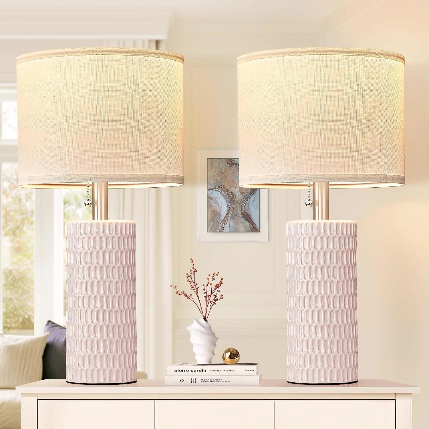 Reaketon 20.5 Modern Ceramic Table Lamps for Bedroom Set of 2, Farmhouse Table Lamp for Living Room Office Dorm bifanuoyard - Image 6