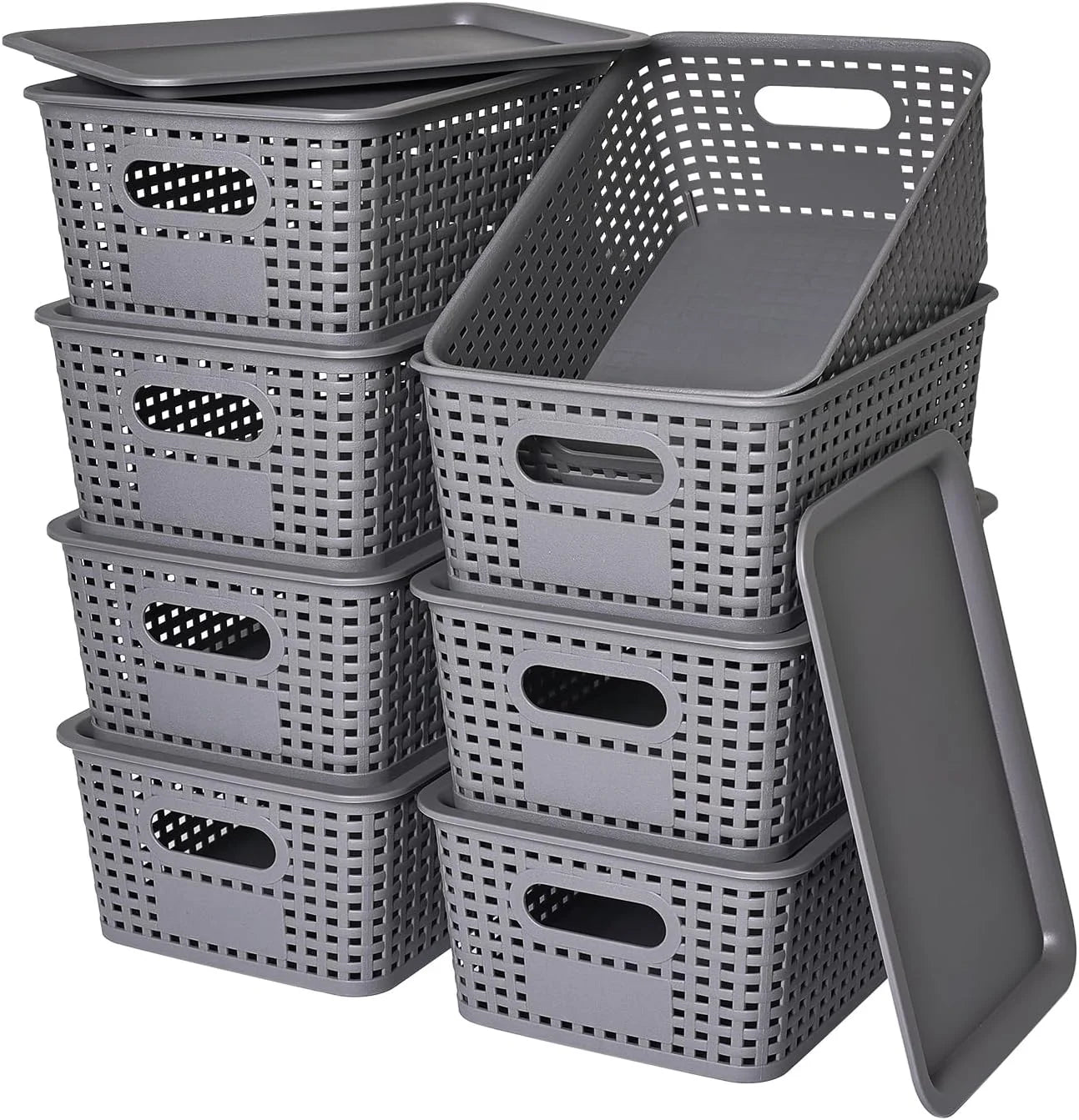 Plastic Storage Baskets with Lids for Organization, Stackable Storage bins, Storage Organizing Baskets