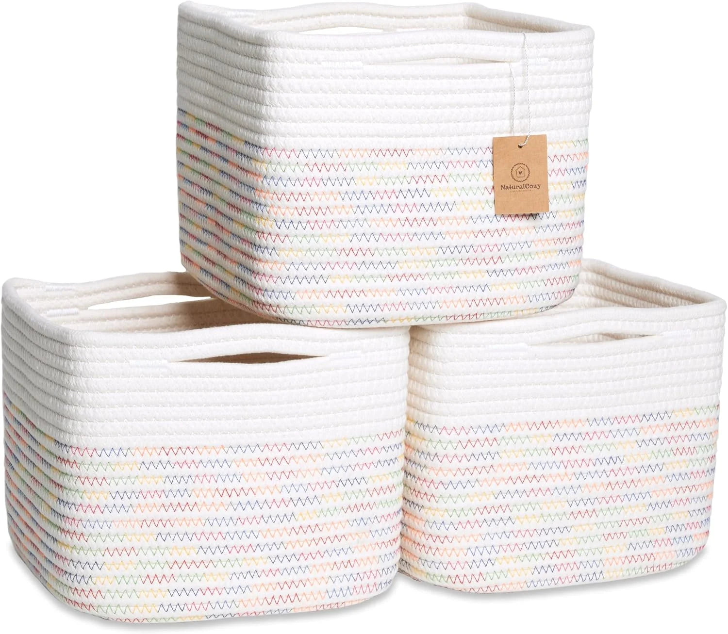 NaturalCozy Storage Cubes 9”x9”x7”Cotton Rope Woven Baskets for Organizing 3-Pack, 9 Inch Cube Storage Bin, Small bifanuoyard - Image 3