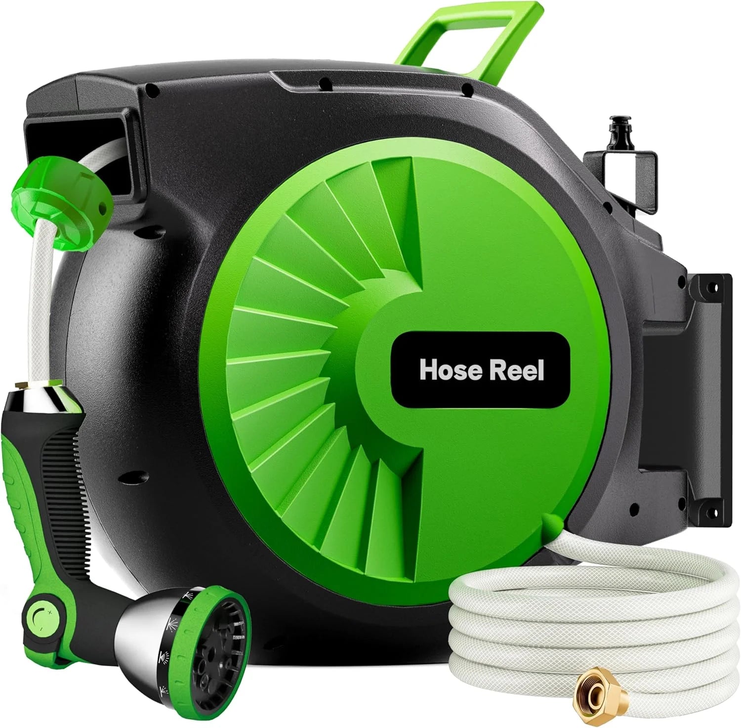 New Arrivals Garden Hose Reel 100FT x 1/2 in, Wall Mount Water Hose Reel for Outside with Auto Rewind