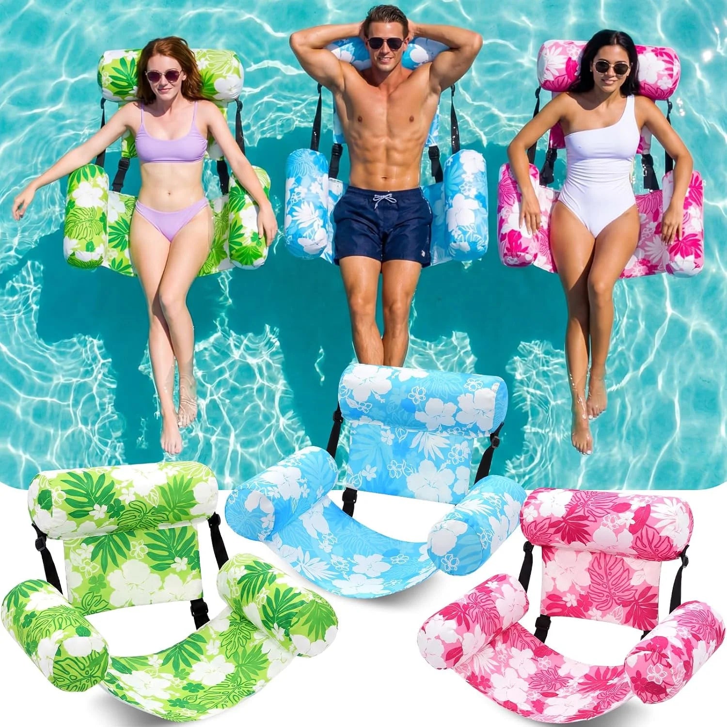 New Arrivals 3 Pack Inflatable Pool Floats Chairs Adult Floating Lounge Chair Adjustable Hammock Water Floating Chair