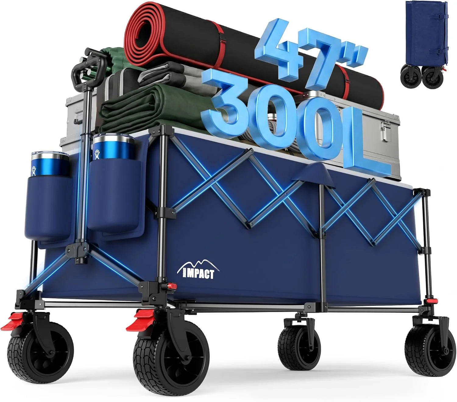 47 Collapsible Wagon Cart Foldable 300L Capacity Compact Folded Size