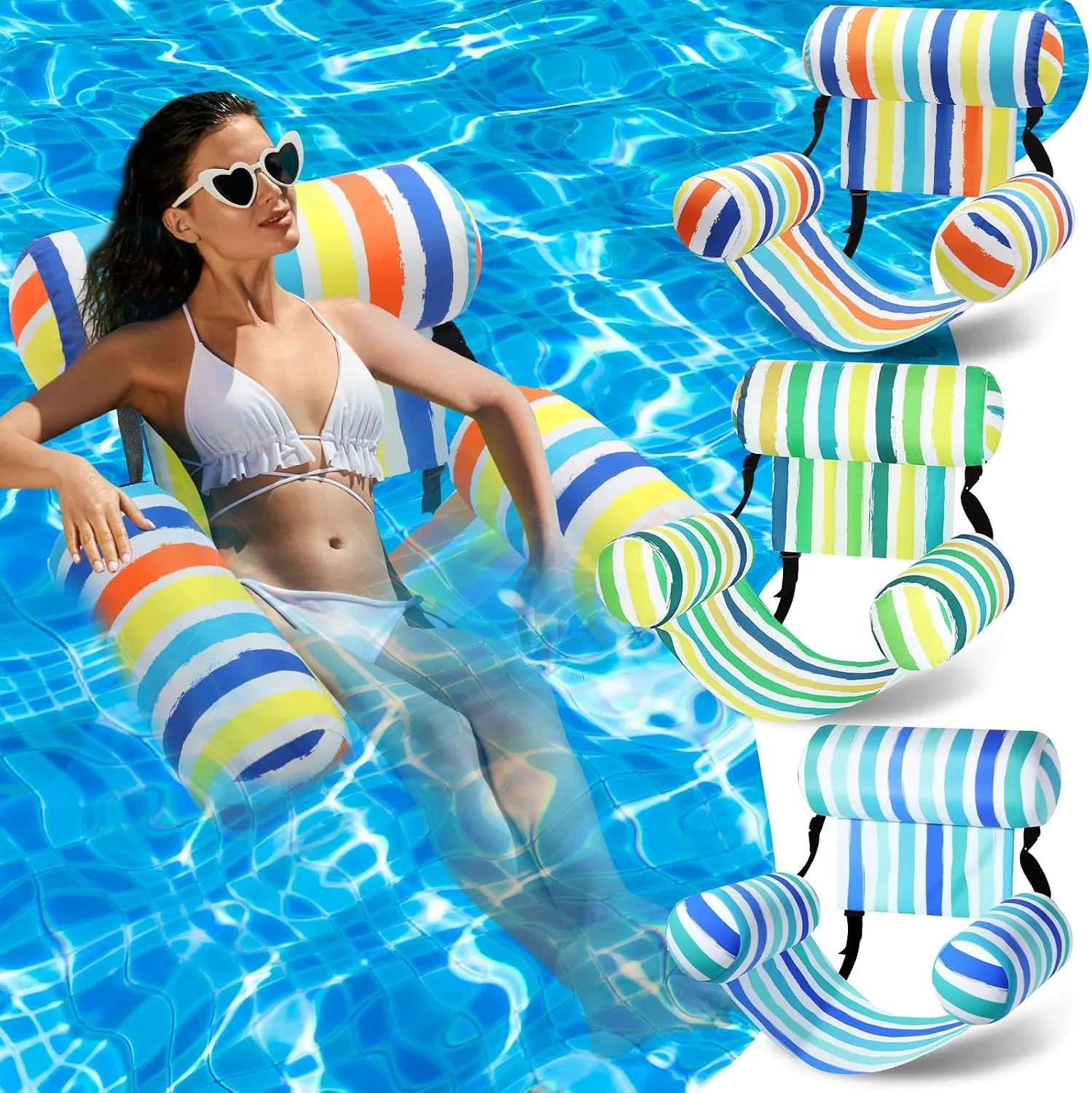 New Arrivals 3 Pack Inflatable Pool Floats Chairs Adult Floating Lounge Chair Adjustable Hammock Water Floating Chair - Image 4