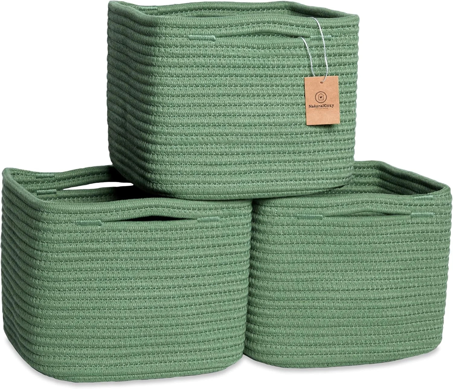 NaturalCozy Storage Cubes 9”x9”x7”Cotton Rope Woven Baskets for Organizing 3-Pack, 9 Inch Cube Storage Bin, Small bifanuoyard - Image 4