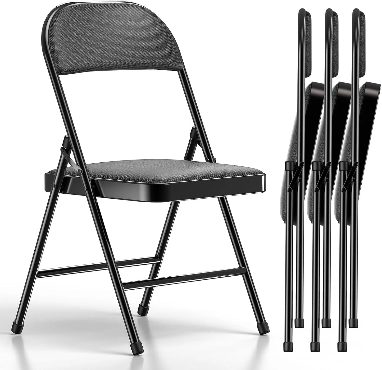 New Arrivals 4 Pack Folding Chairs, Fabric Dining Chair Set with Padded Cushion and Back
