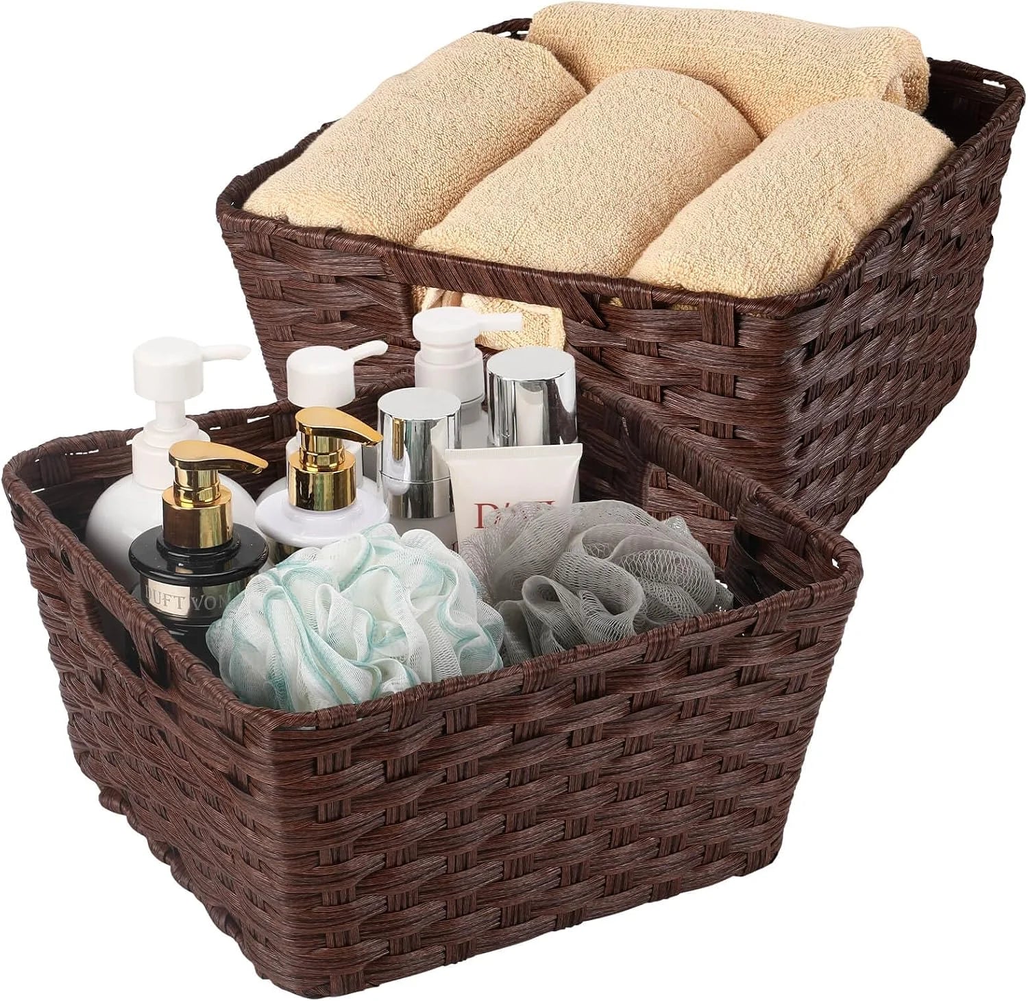 New Arrivals Wicker Storage Basket, Metal Frame, Set of 2, Washable Waterproof - Image 4