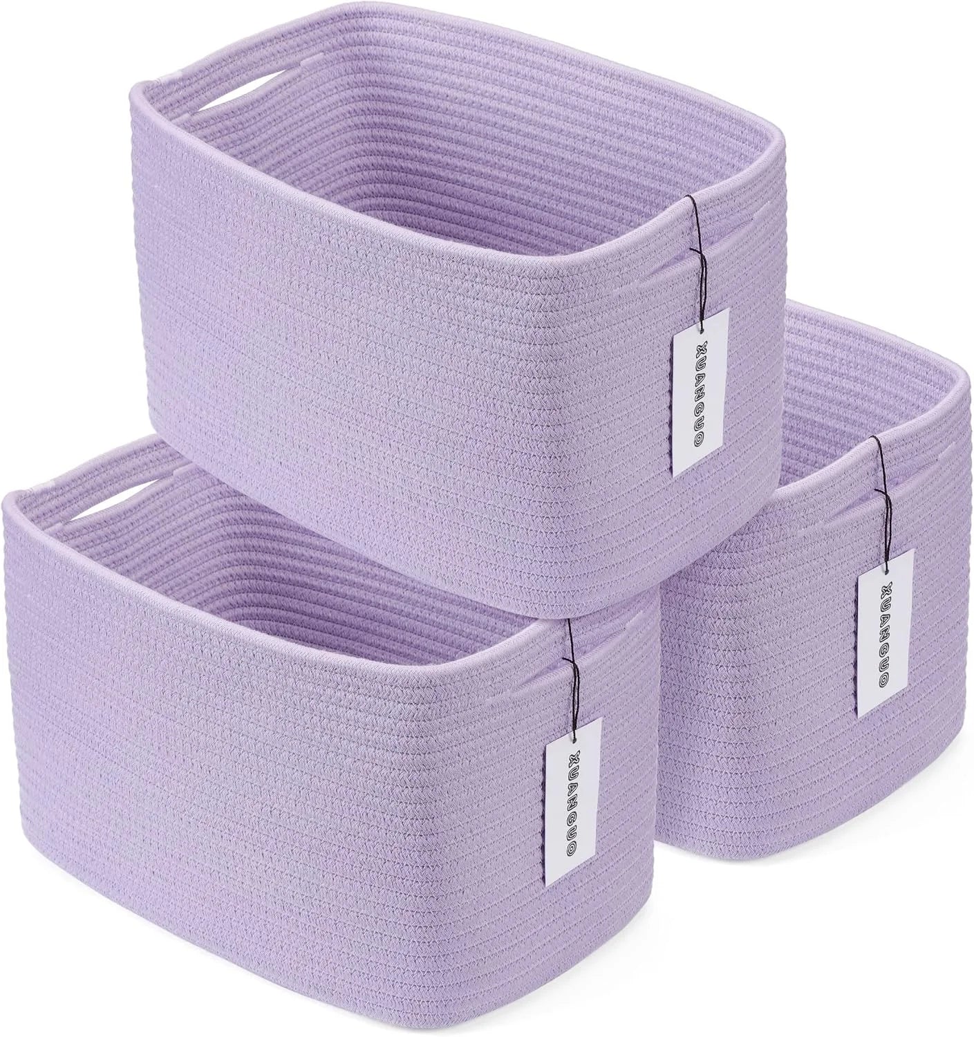 New Arrivals Cotton Rope Storage Baskets 15x10x9.3 3 Pack White, Decorative rectangular storage baskets for shelves - Image 2