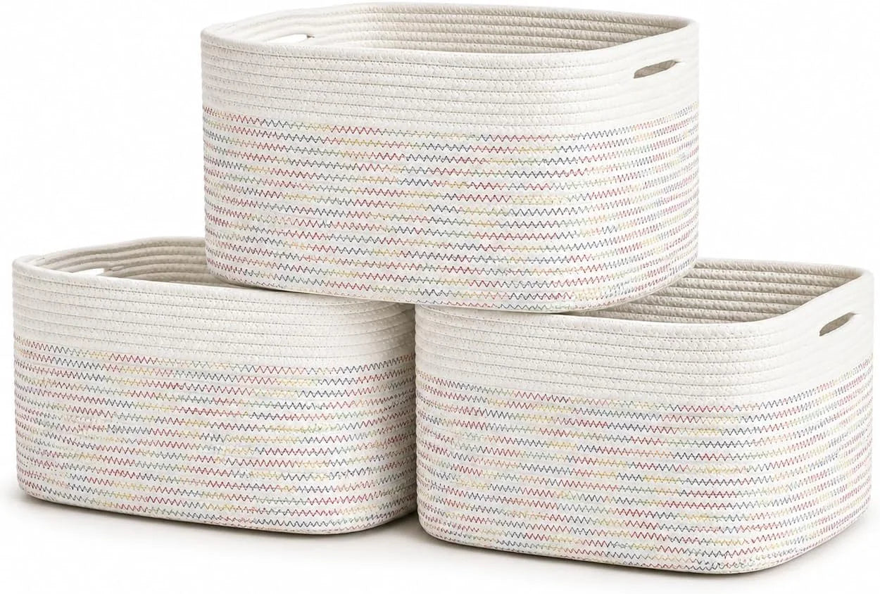 OrganiHaus Cotton Rope Baskets for Shelves, Set of 3, 15x9x10, Handwoven, a toy bin and organizer for towels bifanuoyard - Image 7