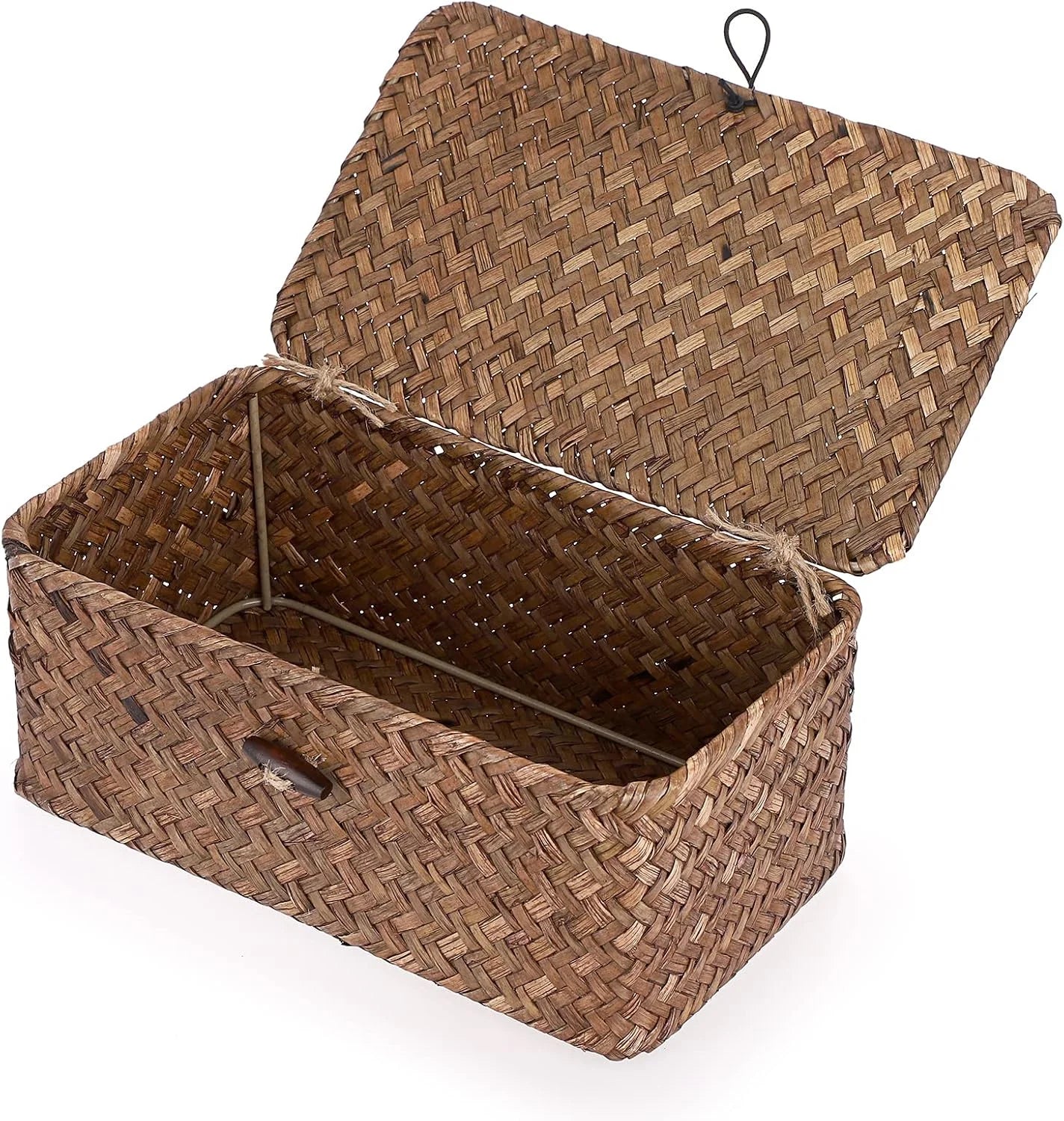 Shelf Baskets Bin with Lid Large Handwoven Basket Box, Coffee, Natural Seagrass Storage Baskets - Image 7
