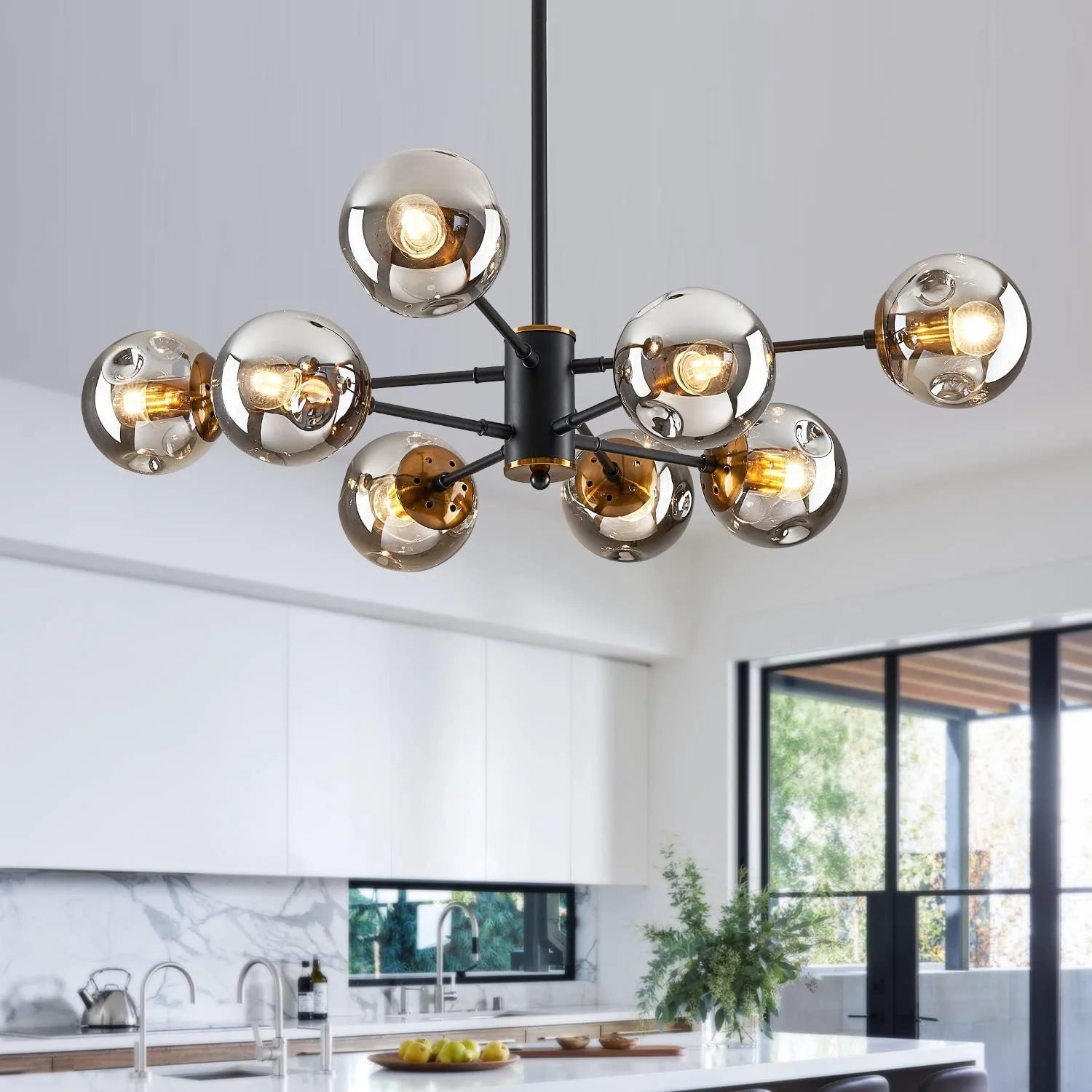 New Arrivals 6-Light Glass Globe Sputnik Chandelier Modern Matte Black and Gold Ceiling Light Fixture Vintage Hanging - Image 9