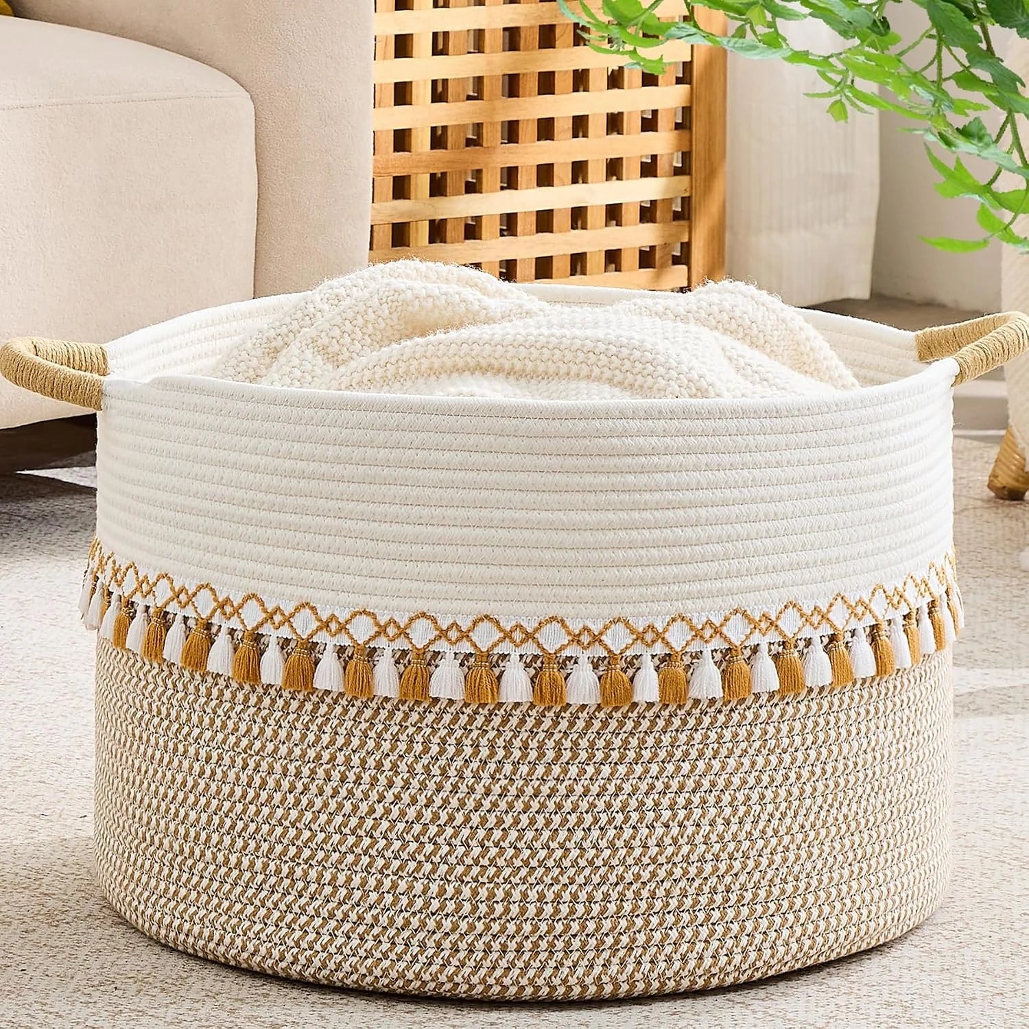 Large Blanket Basket with Handles, Storage Basket for Living Room, Extra Large Capacity, Blanket Storage, Laundry bifanuoyard - Image 9