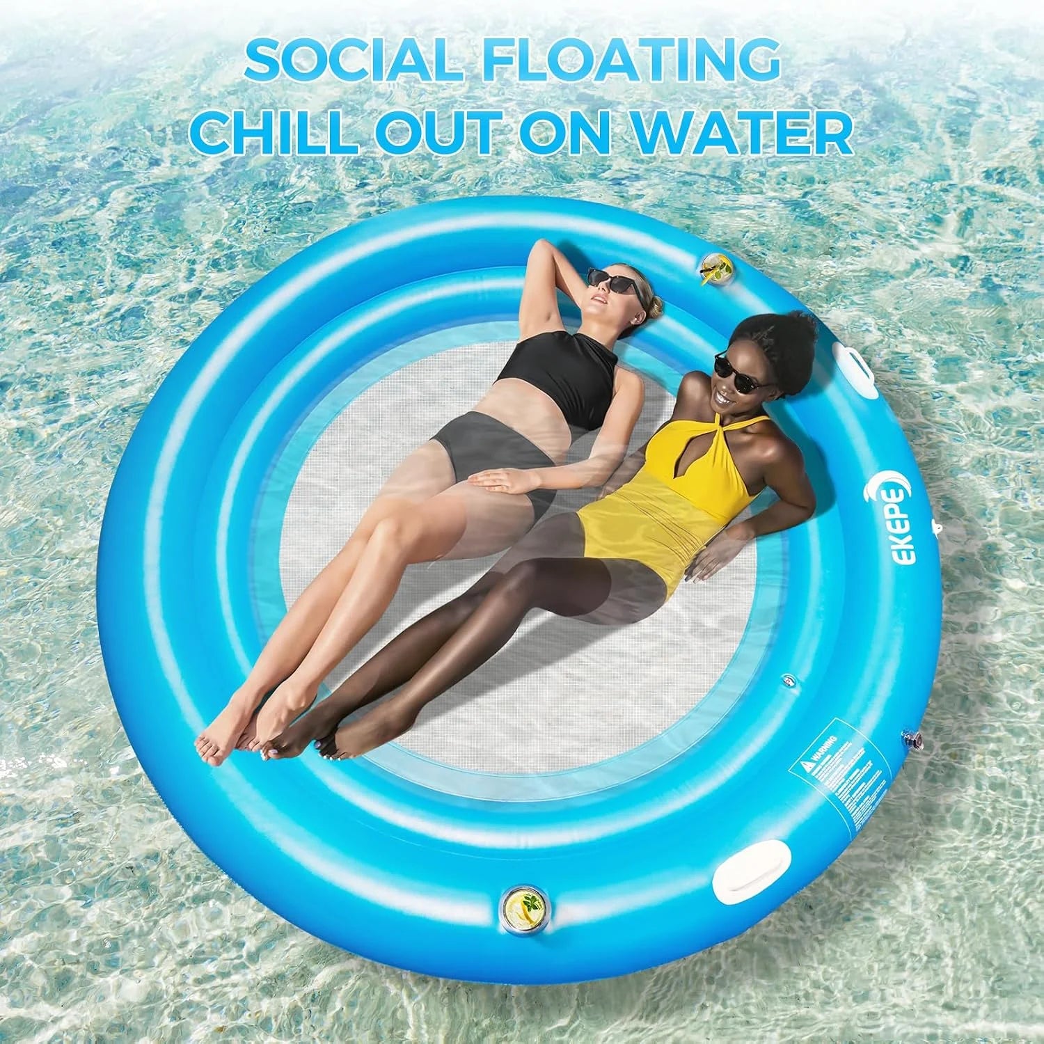Round Inflatable Water Hammock, 7ft Heavy Duty Tanning Pool Lounger Sunchill Float Ring - Image 6