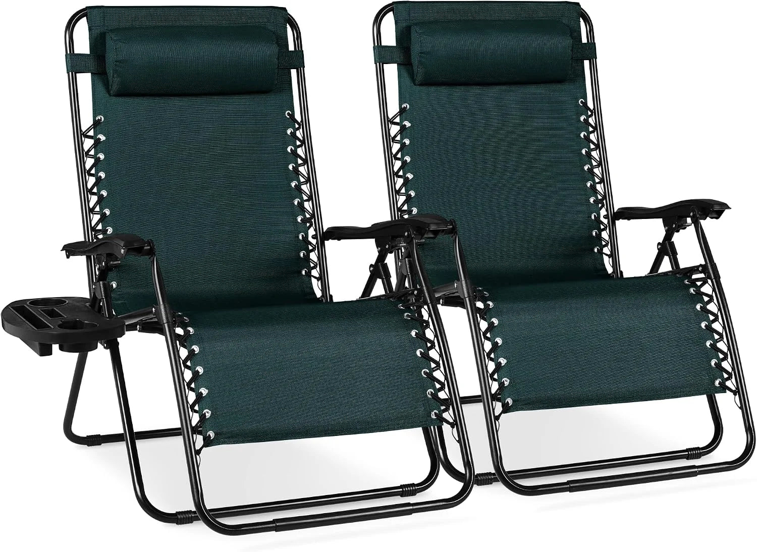 New Arrivals Choice Products Set of 2 Adjustable Steel Mesh Zero Gravity Lounge Chair Recliners w/Pillows and Cup Holder Trays - Image 8