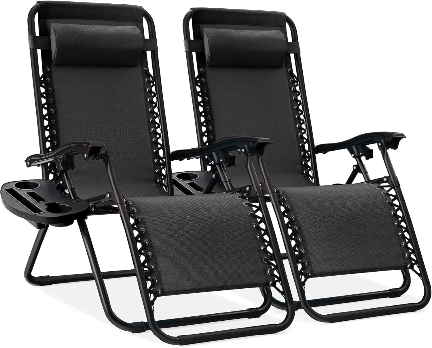 New Arrivals Choice Products Set of 2 Adjustable Steel Mesh Zero Gravity Lounge Chair Recliners w/Pillows and Cup Holder Trays - Image 30
