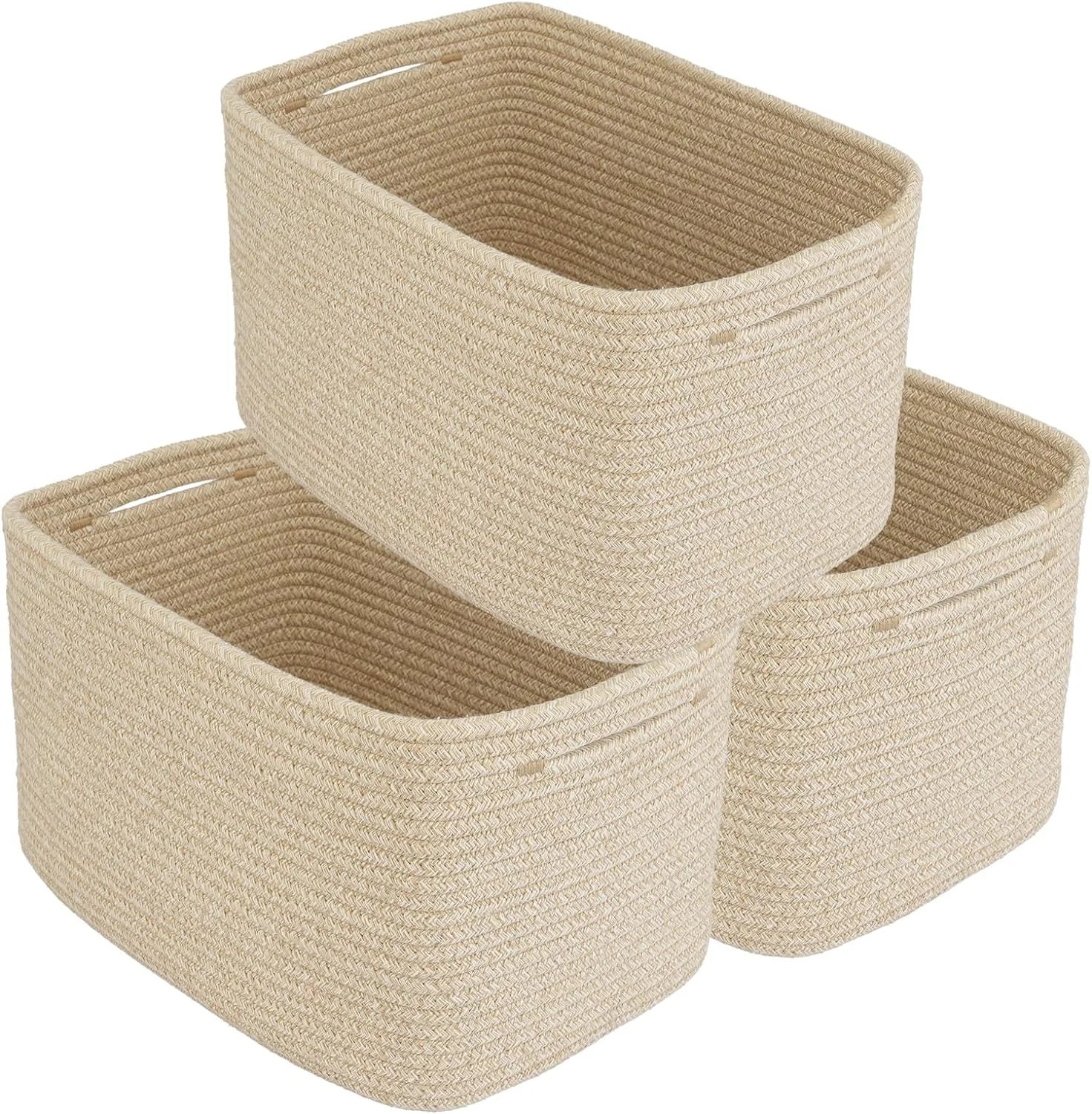 New Arrivals Cotton Rope Storage Baskets 15x10x9.3 3 Pack White, Decorative rectangular storage baskets for shelves - Image 11