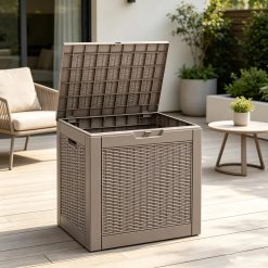 Fancyango 50 Gallon Waterproof Deck Box, Resin Outdoor Storage Box, Black