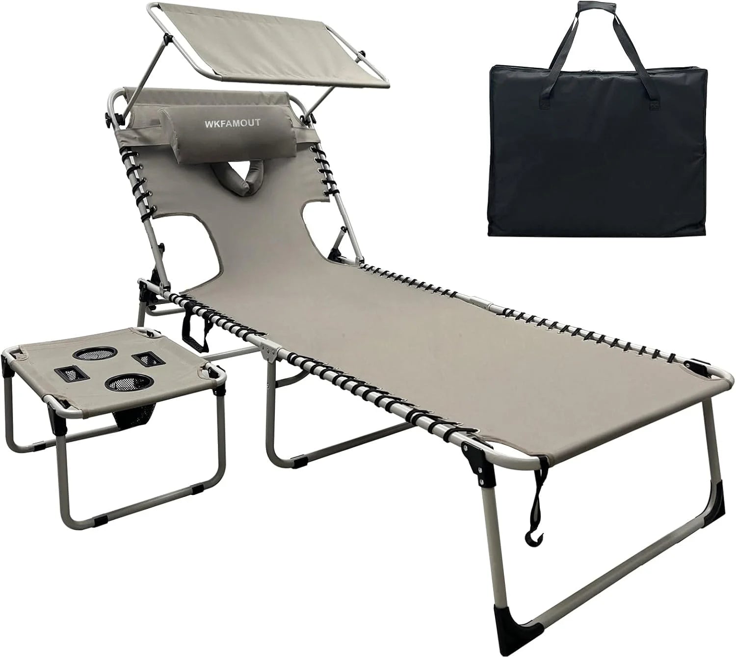 New Arrivals Outdoor Tanning Chair with Sun Canopy Shade & Face Hole, Folding Lounge Chair with Beach Table and Carry Bag - Image 4