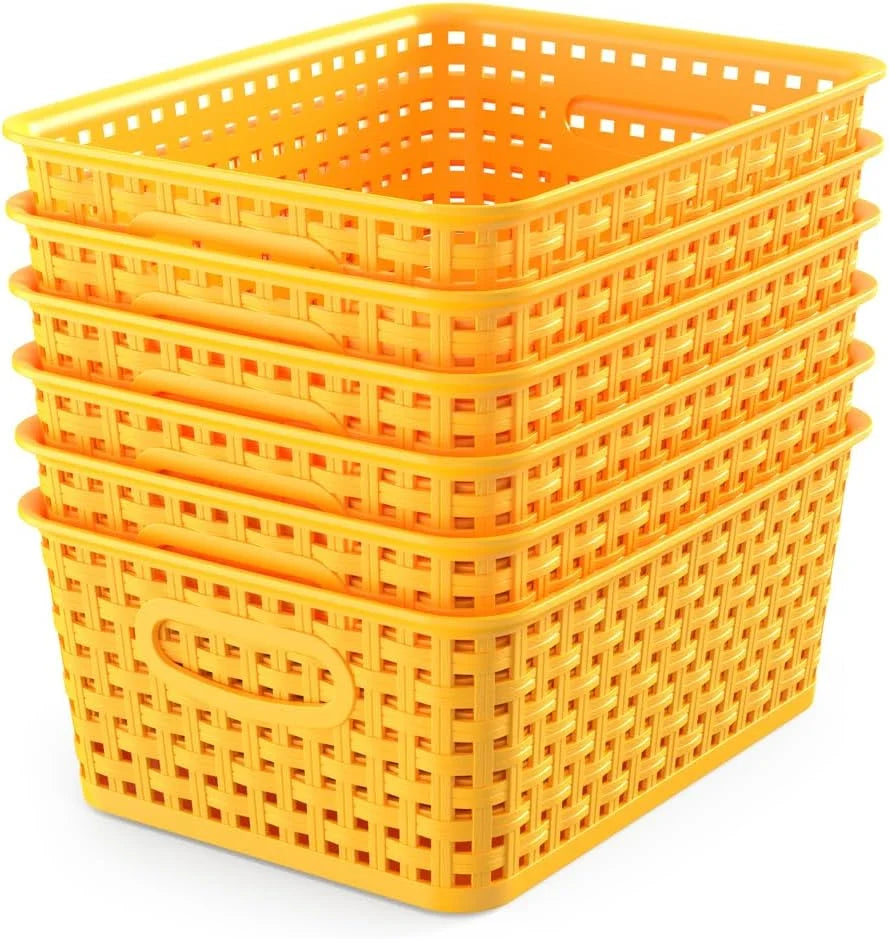 New Arrivals Organizer Baskets, Grey 6-Pack Plastic Woven Baskets, 10.1 x 7.55 x 4.1