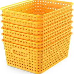 Woven Plastic Storage Baskets, 6 Pack White Weave Bins Organizer, 10.1 x 7.55 x 4.1 bifanuoyard