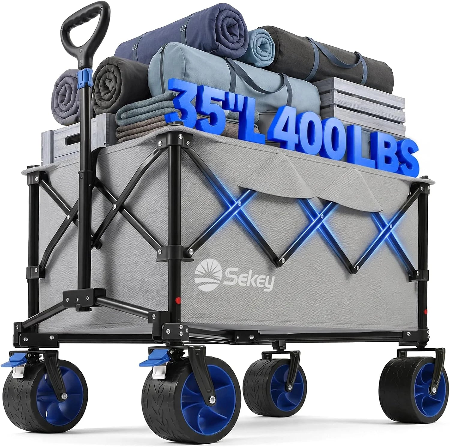250L Wagons Carts Foldable with Big All-Terrian Beach Wheels, Collapsible Heavy Duty Wagon, Extra Large Folding Wagon - Image 5