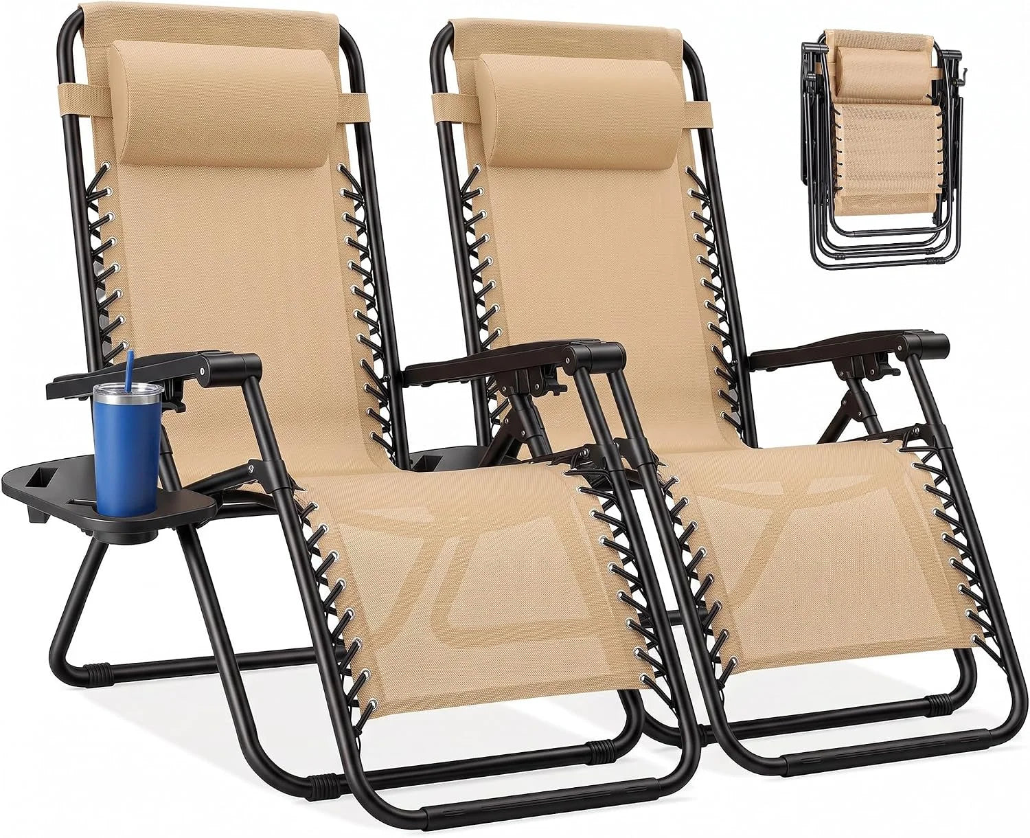 Zero Gravity Chairs Set of 2, Lounge Chair Folding Portable Adjustable Camping Reclining Chairs with Adjustable Pollow - Image 5