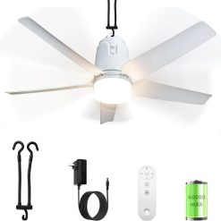 New Arrivals Outdoor Ceiling Fan Light 31.5" 40000mAh Large Portable Ceiling Fan With Remote and Hanging Hook, 4 Wind Speeds