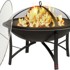 New Arrivals Beauty Fire Pit for Outside Wood Burning, BBQ Grill Steel Fire Bowl with Spark Screen Cover