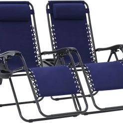 Alternative view of JEAREY Zero Gravity Lounge Chairs Set of 2, Adjustable Steel Mesh Recliners with Pillows and Cup Holder Trays for Patio bifanuoyard