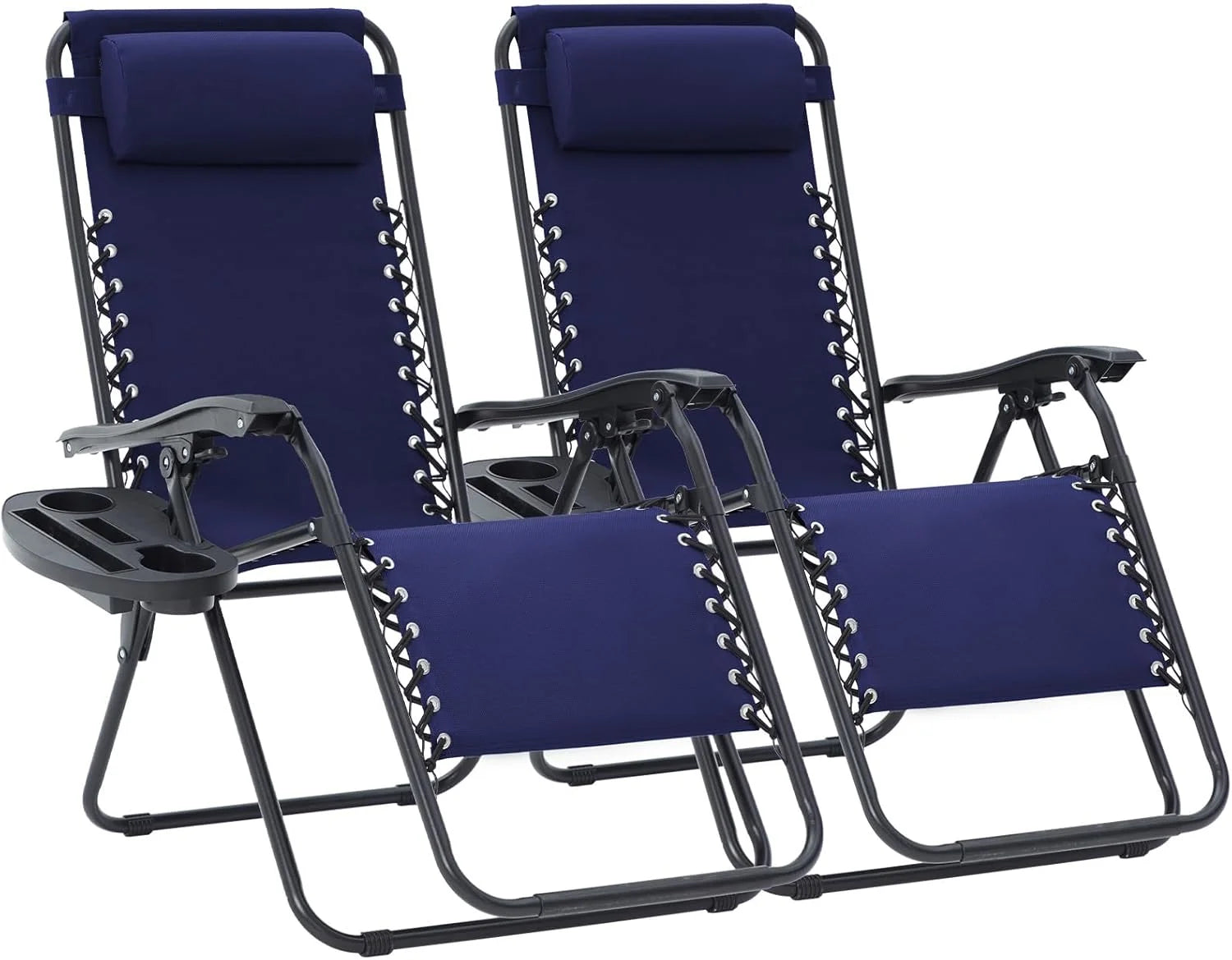 JEAREY Zero Gravity Lounge Chairs Set of 2, Adjustable Steel Mesh Recliners with Pillows and Cup Holder Trays for Patio bifanuoyard - Image 2