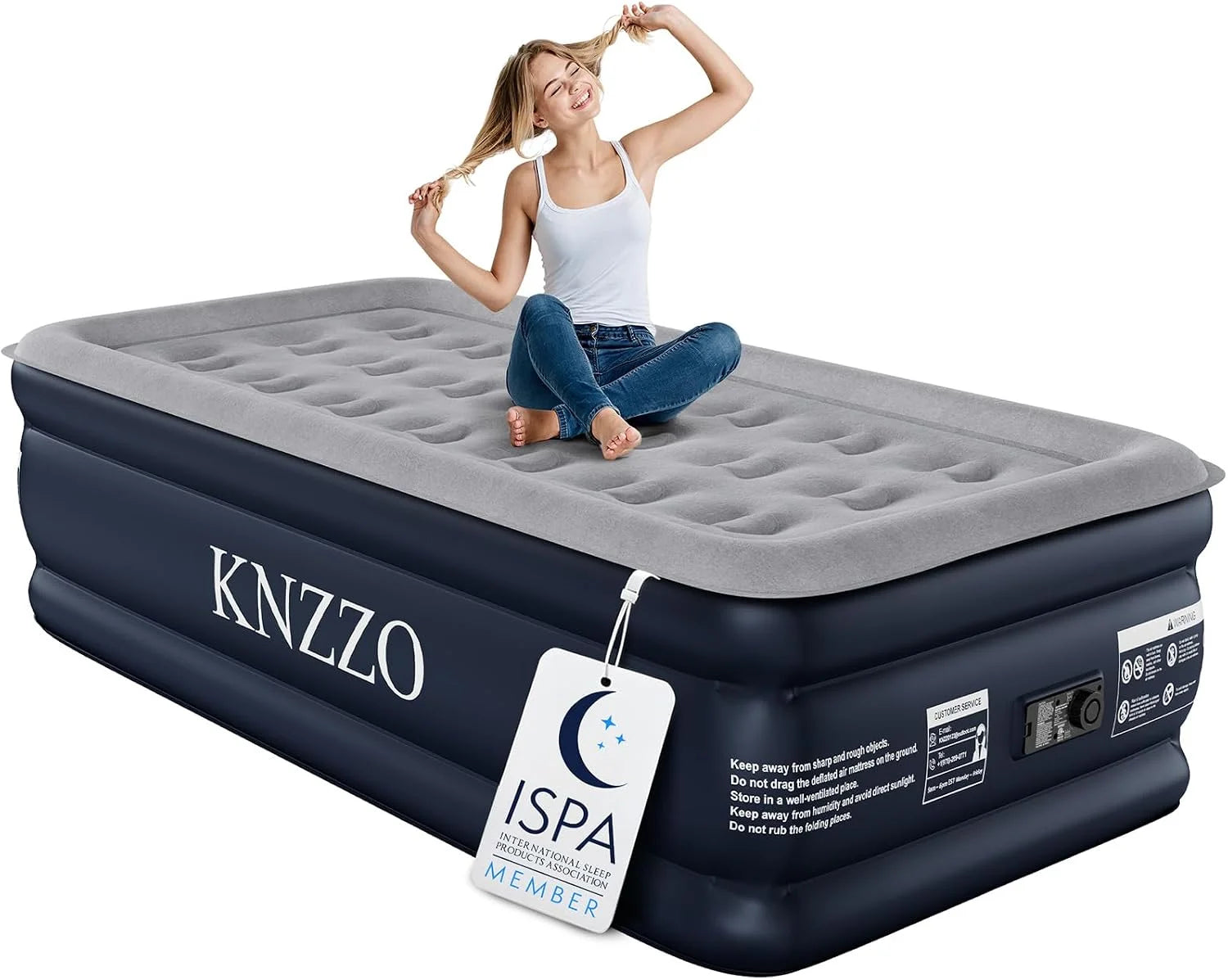 New Arrivals Twin Air Mattress with Built-in Pump, 18 Top Inflatable Mattress with Waterproof Flocking Fabric - Image 6