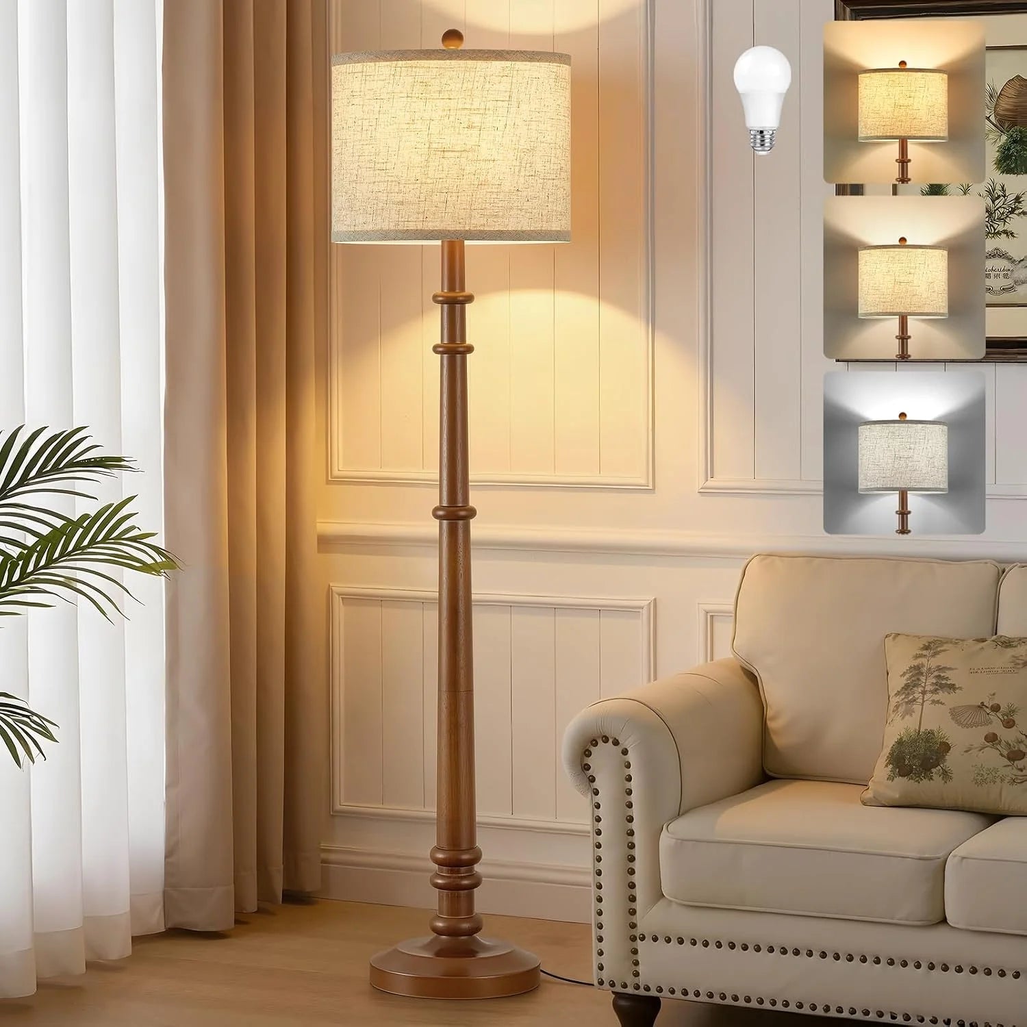 Floor Lamp, Vintage Standing Lamp Reading Light with Linen Shade Retro Tall Lamp for Bedroom Office bifanuoyard - Image 3