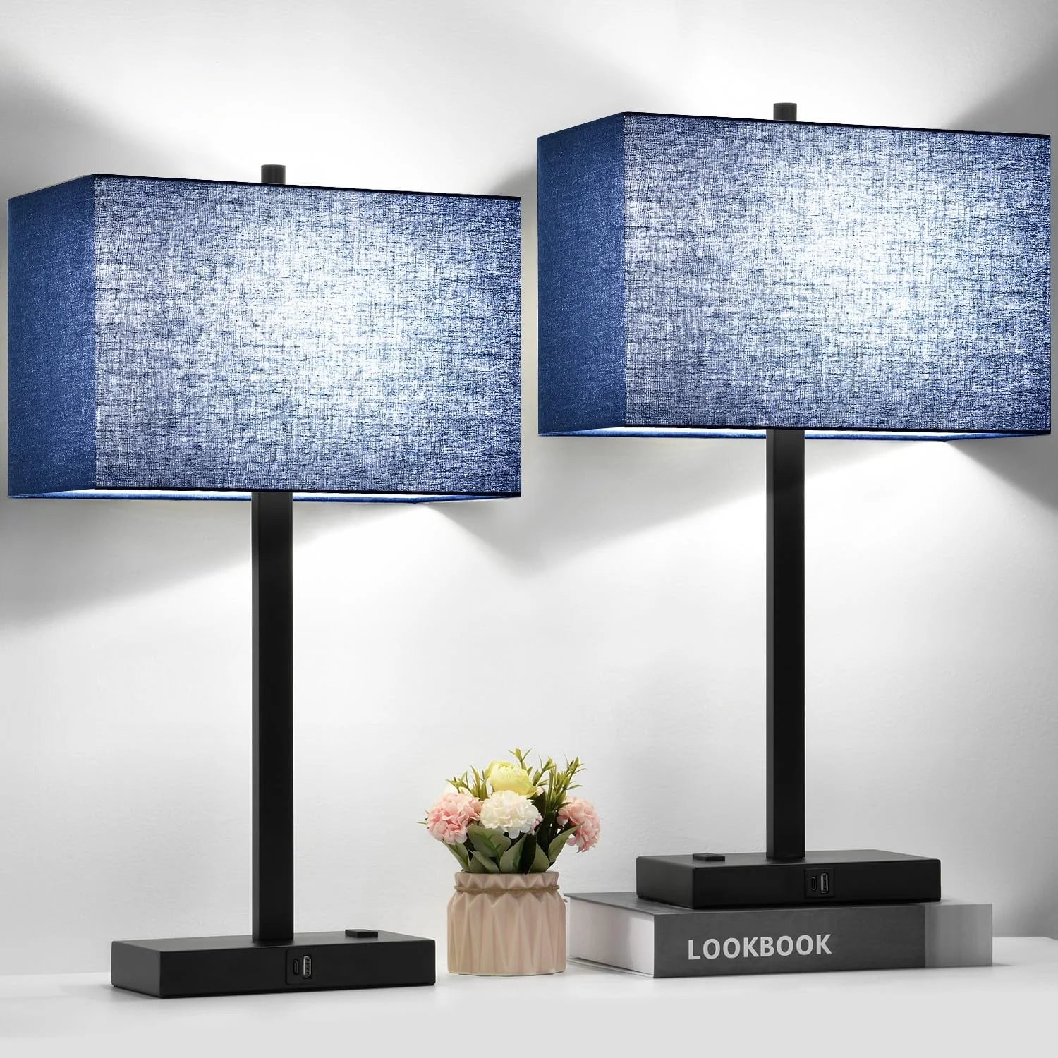 Touch Bedside lamps with 2 USB & AC Outlets, Dimmable, Bulb Included - Image 11
