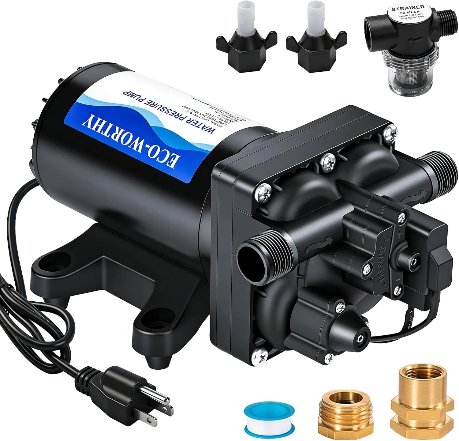 New Arrivals 33-Series Industrial Water Pressure Pump 110V AC 4.0GPM 50PSI RV Fresh Water Diaphragm Pump include Garden