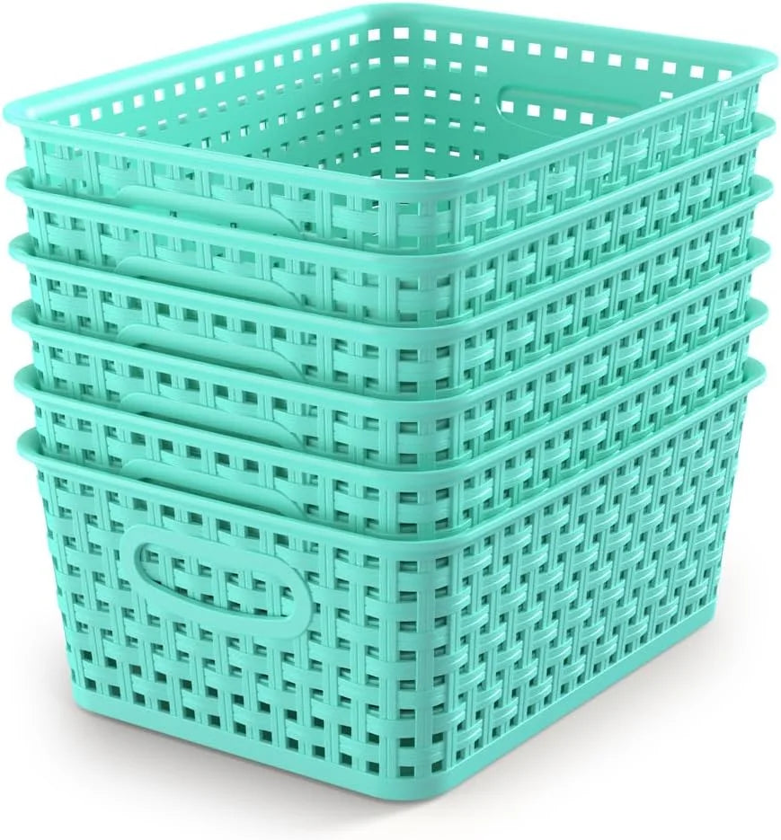 New Arrivals Organizer Baskets, Grey 6-Pack Plastic Woven Baskets, 10.1 x 7.55 x 4.1 - Image 2