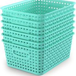 Alternative view of Woven Plastic Storage Baskets, 6 Pack White Weave Bins Organizer, 10.1 x 7.55 x 4.1 bifanuoyard