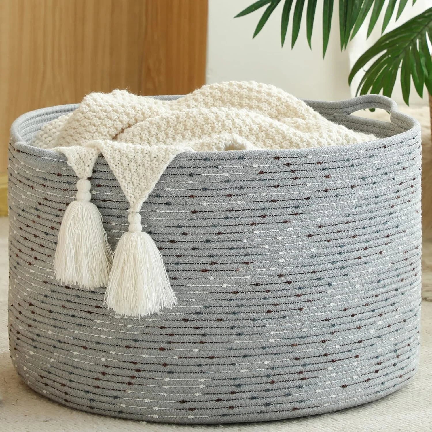 Large Blanket Basket with Handles, Storage Basket for Living Room, Extra Large Capacity, Blanket Storage, Laundry bifanuoyard - Image 3