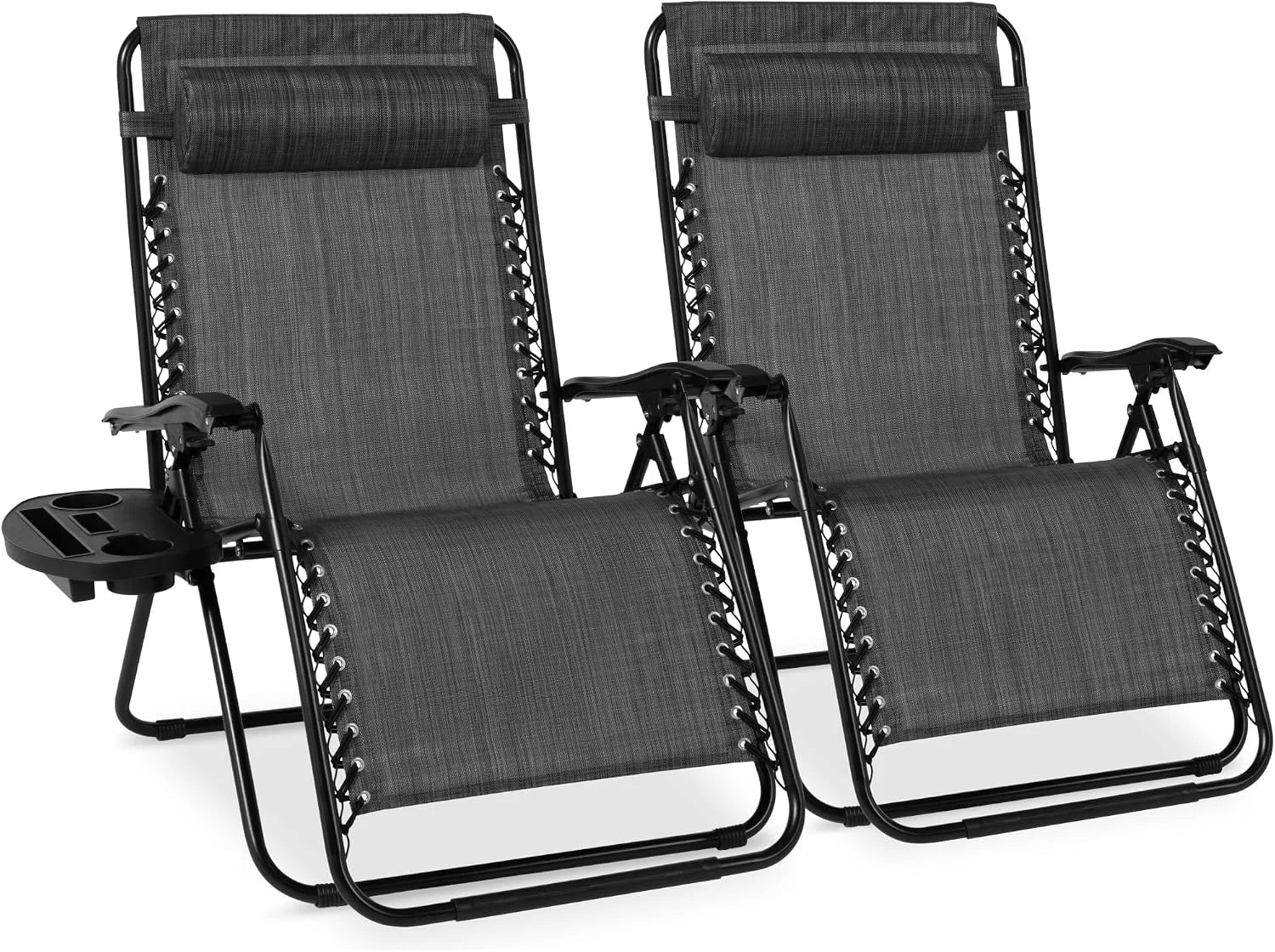 New Arrivals Choice Products Set of 2 Adjustable Steel Mesh Zero Gravity Lounge Chair Recliners w/Pillows and Cup Holder Trays - Image 17