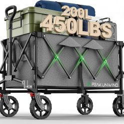Foldable Carts, Collapsible Wagon with Wheels, 450LBS Heavy Duty Beach Wagon Cart