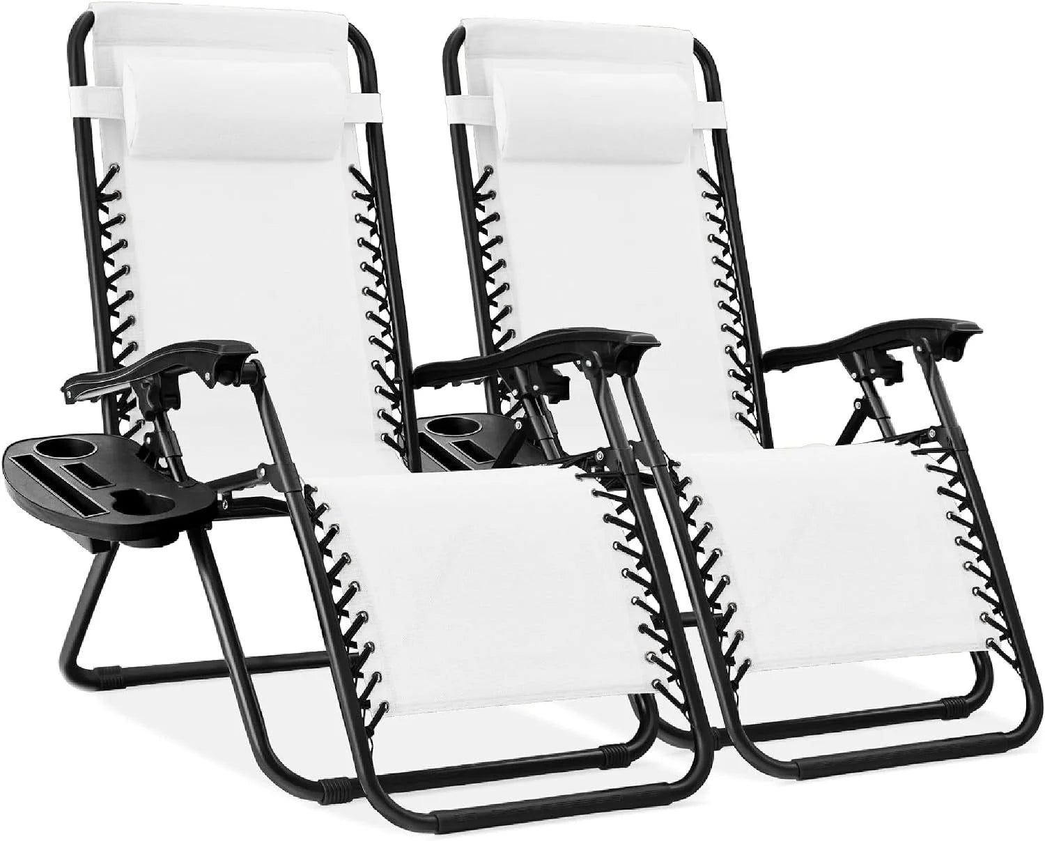 New Arrivals Choice Products Set of 2 Adjustable Steel Mesh Zero Gravity Lounge Chair Recliners w/Pillows and Cup Holder Trays - Image 31