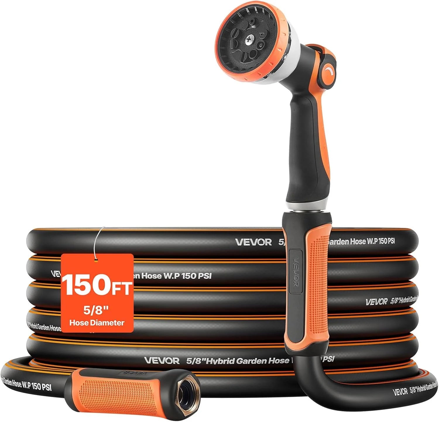 VEVOR Garden Hose, 200 ft 5/8 Heavy Duty Rubber Water Hose with 10 Mode Nozzle, 150PSI Working & 600PSI Burst bifanuoyard - Image 5